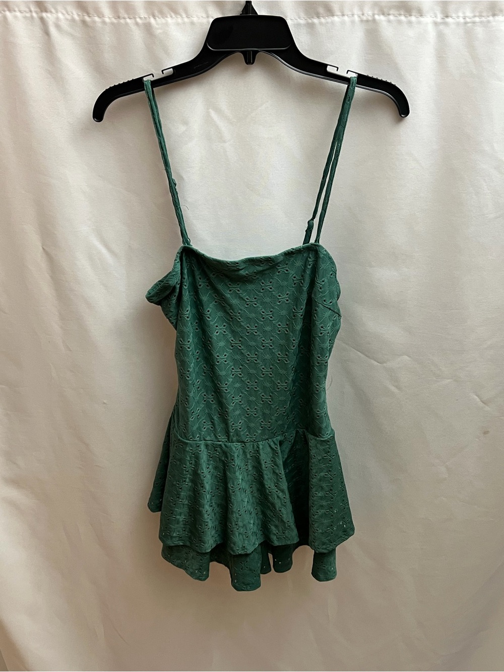 Heart & Heels Emerald Green Eyelet Off Shoulder Romper Dress Built In Shorts L